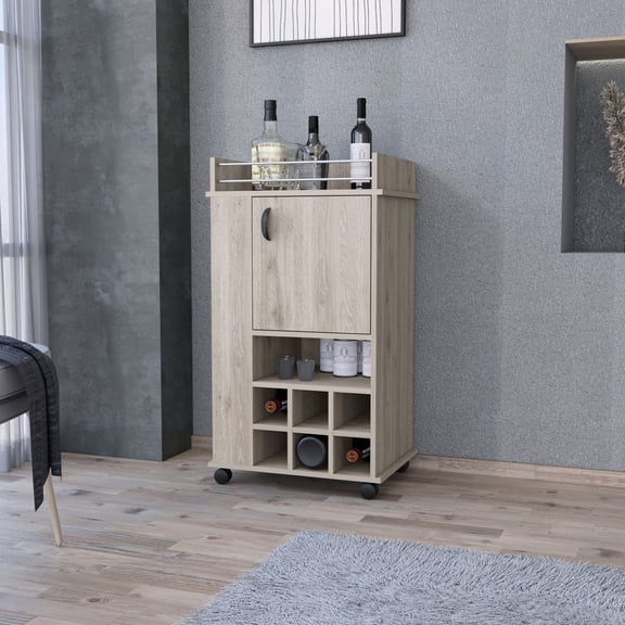 Contemporary Bar Cart with Single-Door Cabinet / Display Decorative Items in Living Room