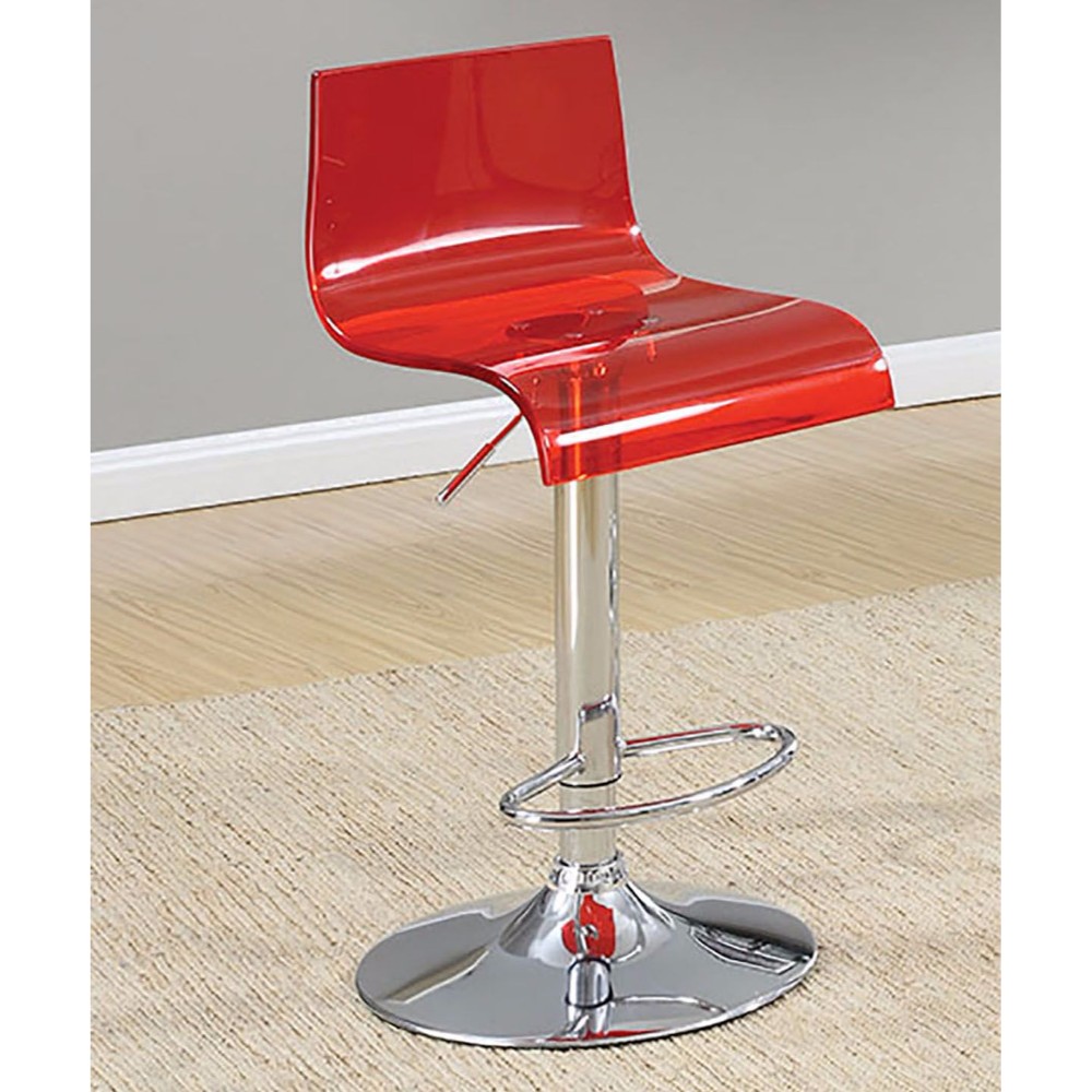 Contemporary Bar Chair In Red Color With Acrylic Seat, Set Of 2