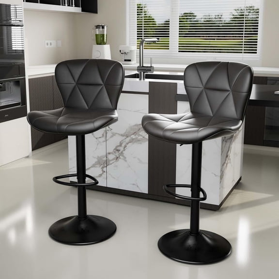 Contemporary Bar Stools Set, Swivel Chairs, Black Uphplemented Leather Counter Height Stoolsadjustable Back, Lightweight, Durable, Portable, User-friendly, Modern, Faux, Upholstered