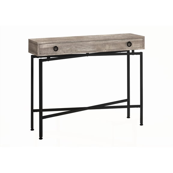 Contemporary Barn Style Accent Table | Black Metal Base & Storage Drawer