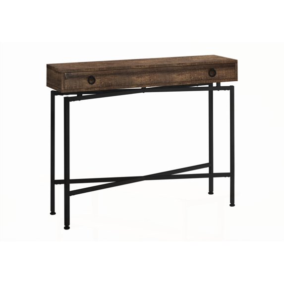 Contemporary Barn Style Accent Table with Storage - Brown Laminate, Black Metal