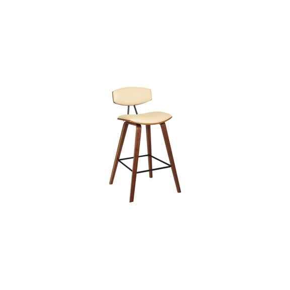 Contemporary Barstool - Gray Faux Leather, Brushed Black Wood Finish