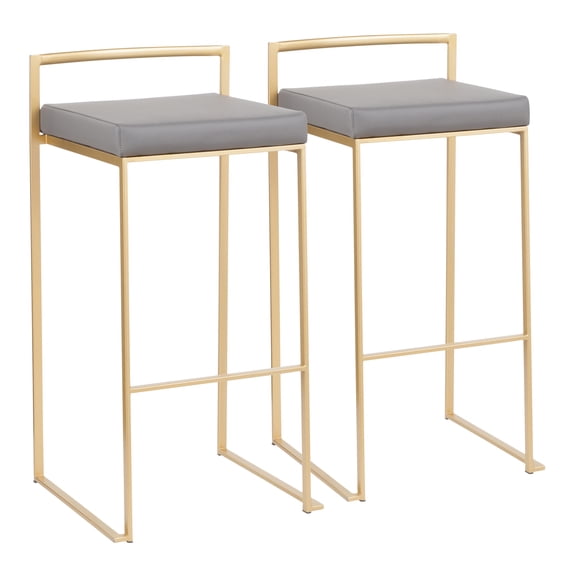 Contemporary Barstool in Gold with Grey Faux Leather - Set of 2