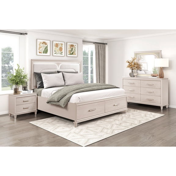 Contemporary Bedroom Furniture 5pc Set King Size LED Light Bed Dresser Mirror Nightstands