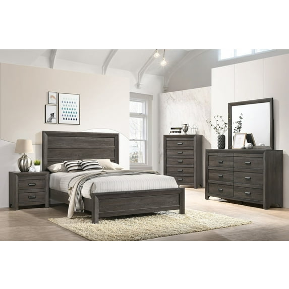 Contemporary Bedroom Furniture Full Size Bed Set Dresser Mirror Nightstand Brown Finish 4pc