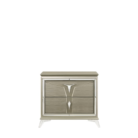 Contemporary Bedroom Nightstand With Silver Mirrored Handles 2 Accents -