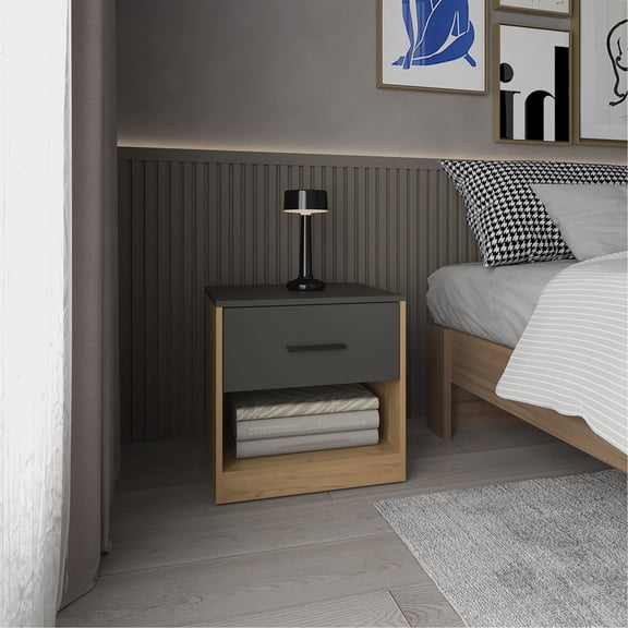 Contemporary Bedroom Nightstand With Spacious Drawer 19.7" High Side Table And Open Space