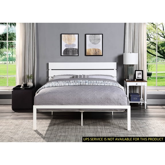 Contemporary Bedroom Queen Metal Bed In White - 500lbs Weight Durability Snowy For Casual Modern Style,