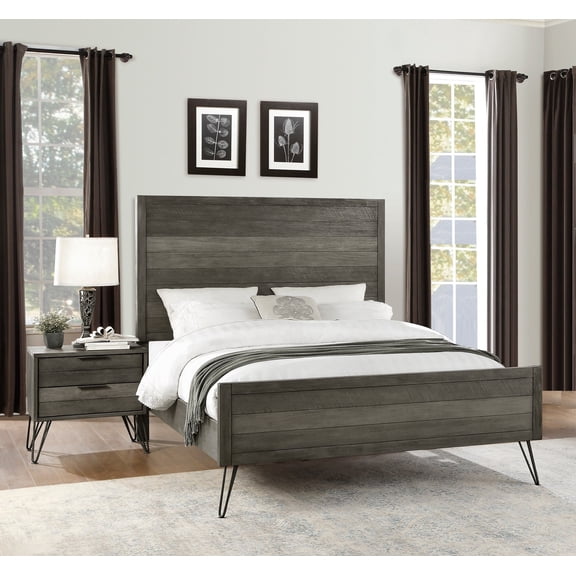 Contemporary Bedroom Set 3pc Cal-King Size Bed and Two Nighstands Gray Finish