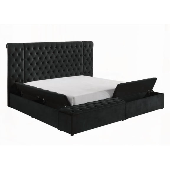 Contemporary Bedroom Set | Luxurious Upholstery Black Velvet, Queen Bed