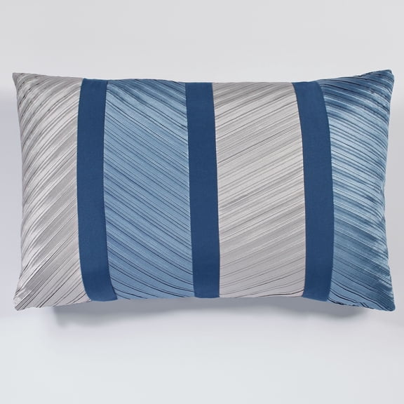 Contemporary Beta Monochromatic Blue Shadow Dark Blue Stone Pleated Rectangle Pillow 14 x 21 Inches