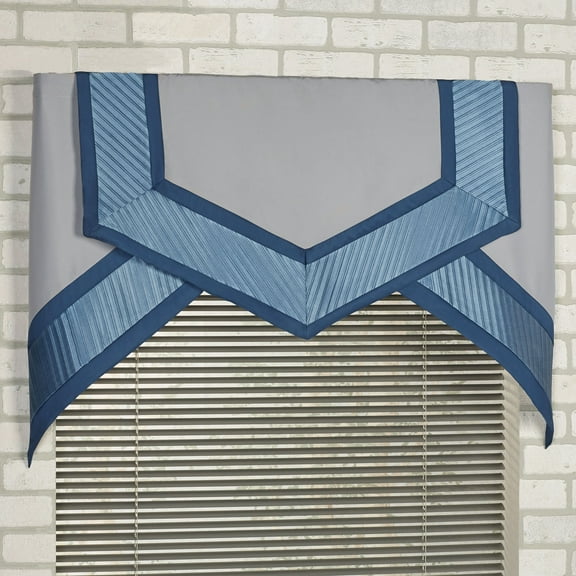 Contemporary Beta Monochromatic Blue Shadow Dark Blue Stone Window Cornice Valance Set of 3