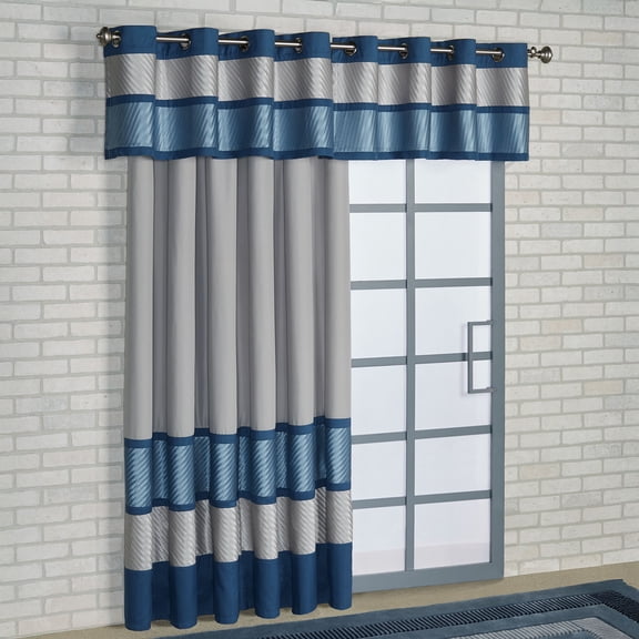 Contemporary Beta Pleated Polyester Window Treatment, 112W Grommet Valance Patio Panel Set