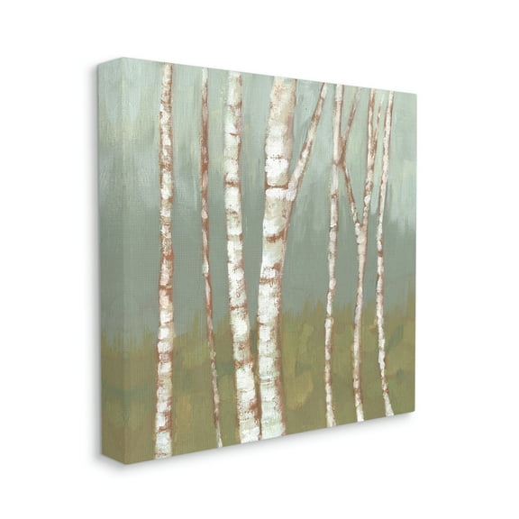 Contemporary Birch Tree Bark Soft Green Forest Landscape Landscape Gallery-Wrapped Canvas Print Wall Art, 17x17