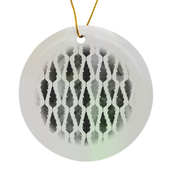 3drose, Contemporary Black and White Image of Watercolor Feather Pattern, Circle Porcelain Ornament