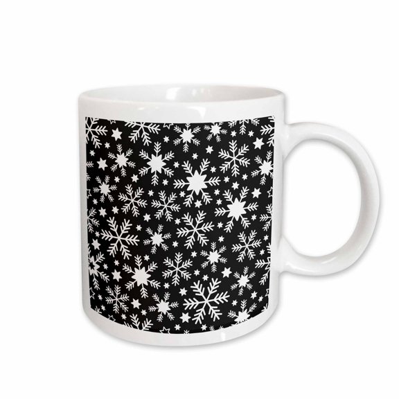 3drose, Contemporary Black and White Snowflake Pattern, 15oz Mug