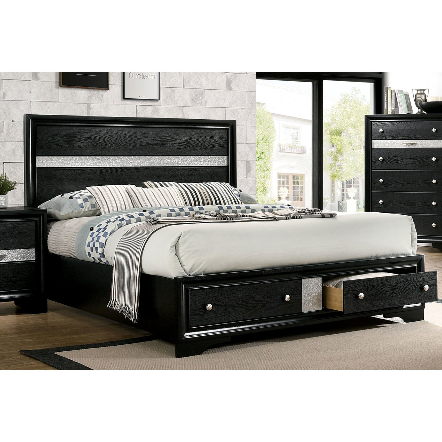 Contemporary Black Bed with Storage Drawers, King Size | Dovetail ...