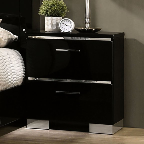Contemporary Black Bedside Table | Chrome Handles & USB for Bedroom Use | Metal & Solid Wood Combination | Solves Lack of Function and Style