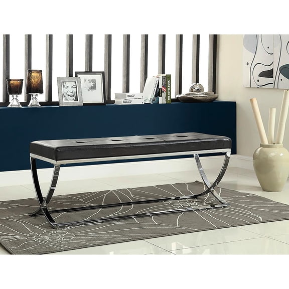 Contemporary Black Bench with Curve Legs | Used in Contemporary Living and Hall Areas | Metal and PVC with Leatherette Upholstery | Durable and Fashionable