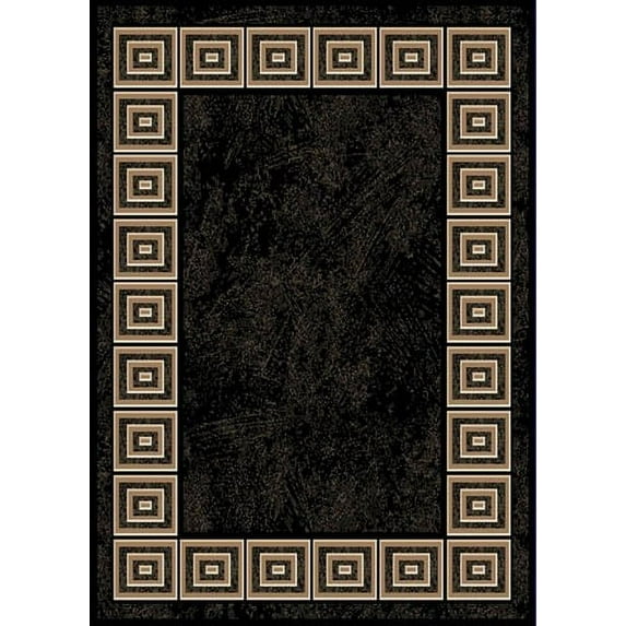 Contemporary Black Bordered Greek Key Area Rug - Actual 1' 7" x 2' 9"