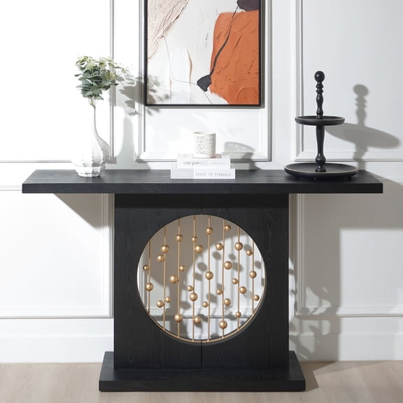 Contemporary Black Console Table With Gold Embellishment, 56in Hallway For Home Style, Living Room, Entryway, Modern Golden Accentuation, Room Entrance Location Spot Area, Hallway, Spacious &