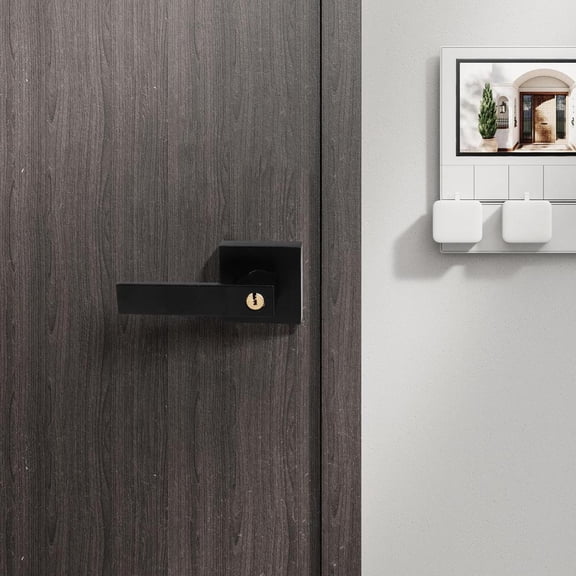 Contemporary Black Door Levers - 12-Piece Set with Square Panel for Bathroom & Hallway