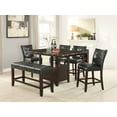 thumbnail image 1 of Contemporary Black Faux Marble Top Counter Height Table w Shelf 4x High Chairs Bench Faux Leather Tufted 6pc Dining Room Set, 1 of 10