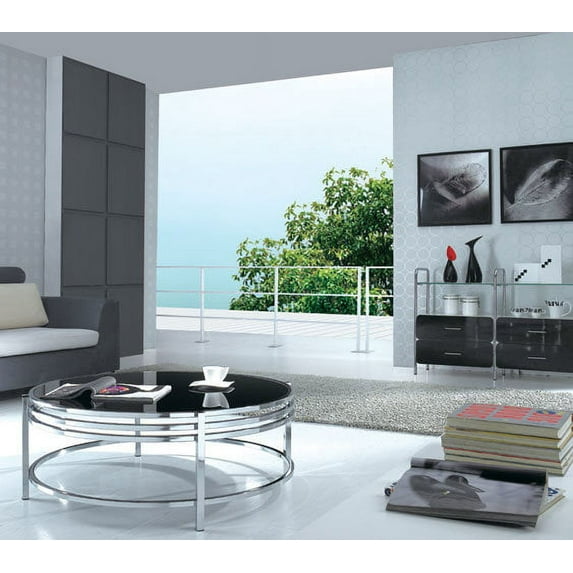 HomeRoots 282851 Contemporary Glass Round Coffee Table - Black