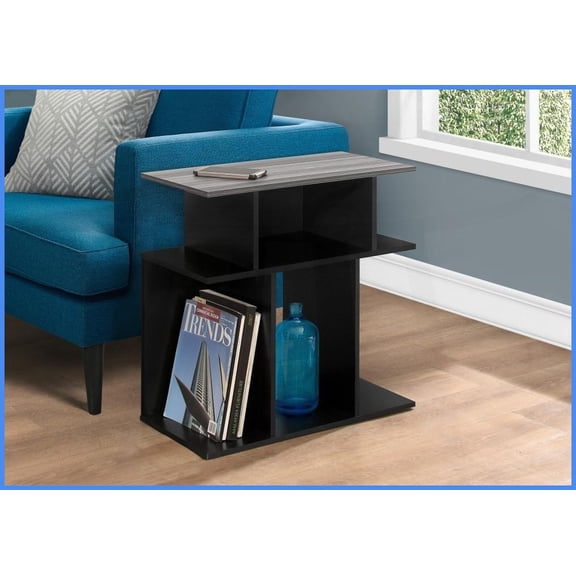 Contemporary Black & Grey Laminate Coffee Table - 6 Open Shelves for Books/Decor, Multi-Use Side/End Table