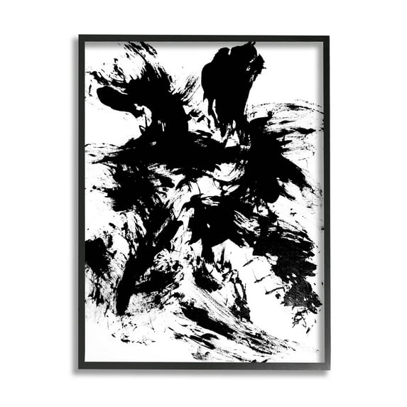 Contemporary Black Ink Strokes Abstract Graphic Art Black Framed Art Print Wall Art