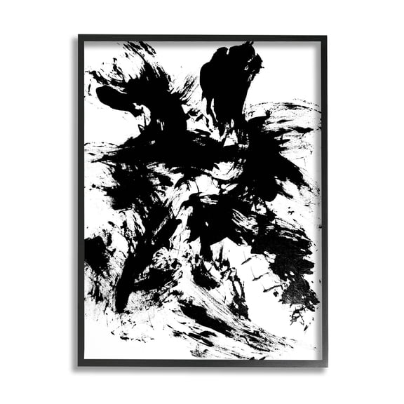 Contemporary Black Ink Strokes Abstract Graphic Art Black Framed Art Print Wall Art