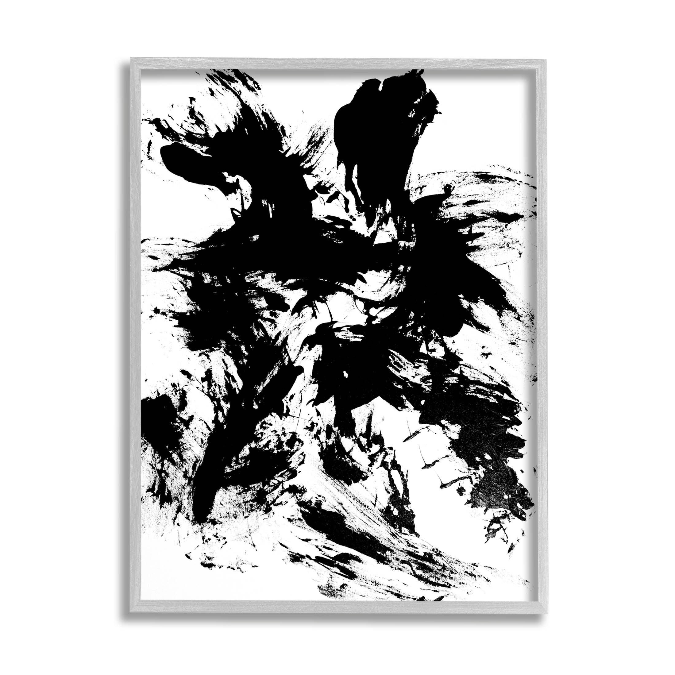 Contemporary Black Ink Strokes Abstract Graphic Art Gray Framed Art Print Wall Art