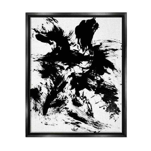 Contemporary Black Ink Strokes Abstract Graphic Art Jet Black Framed Art Print Wall Art