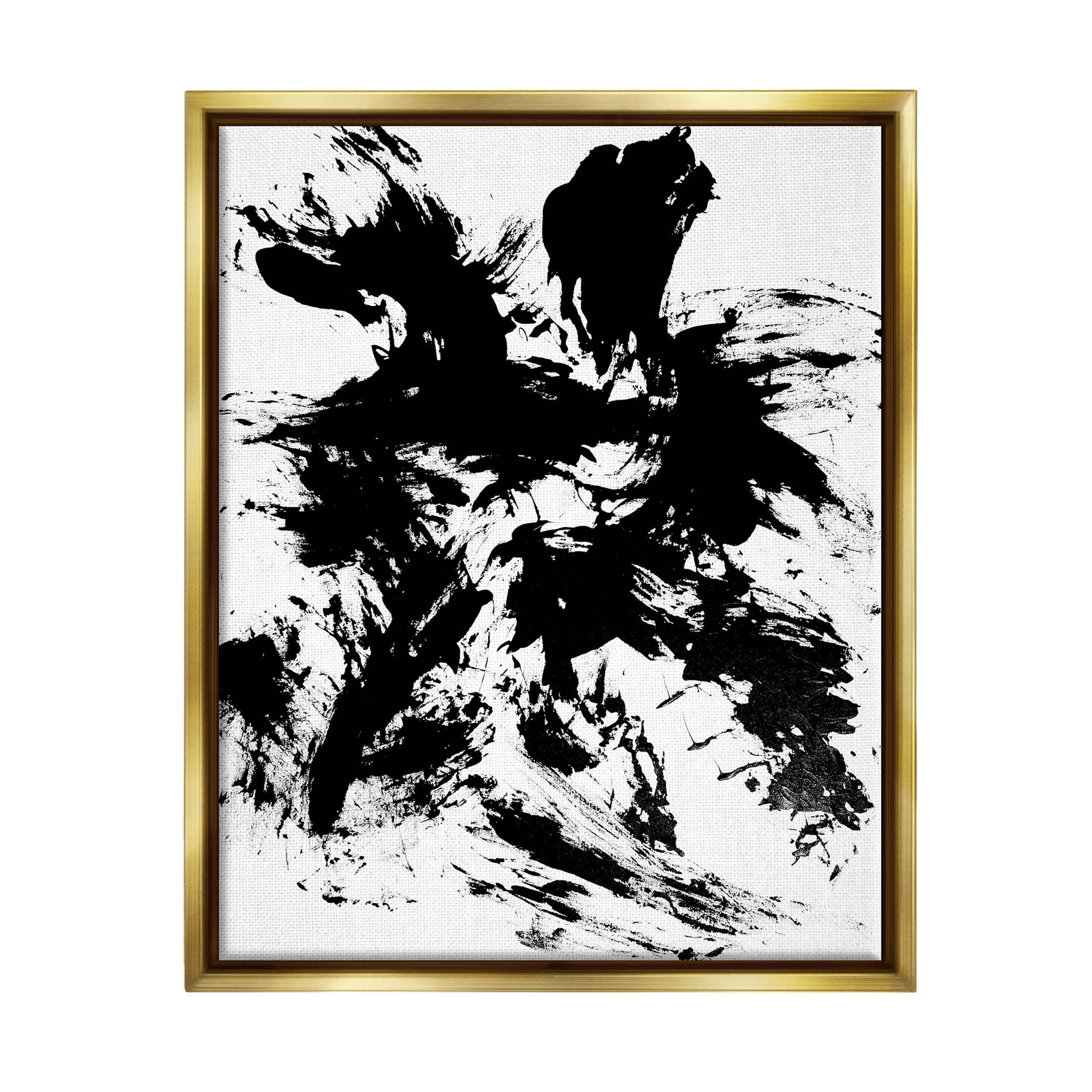 Contemporary Black Ink Strokes Abstract Graphic Art Metallic Gold Framed Art Print Wall Art