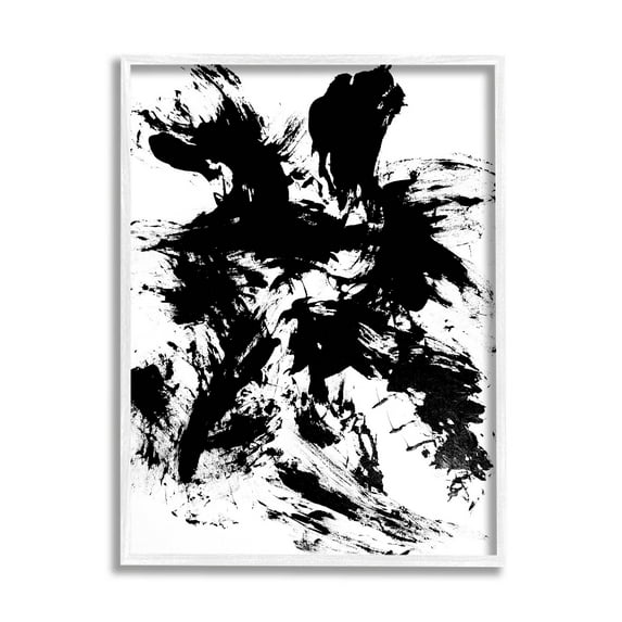 Contemporary Black Ink Strokes Abstract Graphic Art White Framed Art Print Wall Art