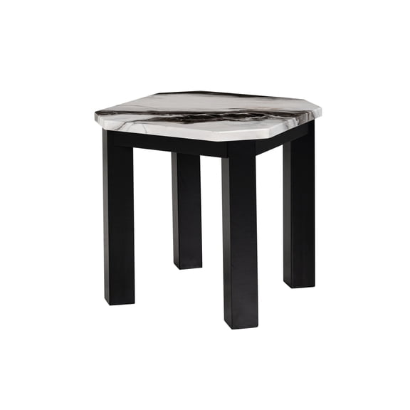 Contemporary Black+Ivory Jasper Panda End Table with Faux Marble Finish