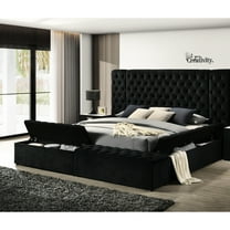 Contemporary Black King Bed With Luxurious Modern Headboard And Storage Wood Elegant Options