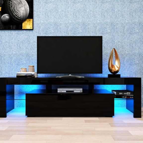 Contemporary Black LED TV Stand - Enjoy 16 Monochrome and 4 Discoloration Lighting Effects