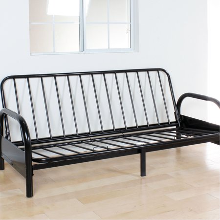Contemporary Black Metal Futon Frame, Adjustable To Suit Your Needs Frame With Arm Supports And Seat