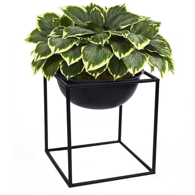 Contemporary Black Metal Table Planter Pot with Stand for Indoor/Outdoor Use