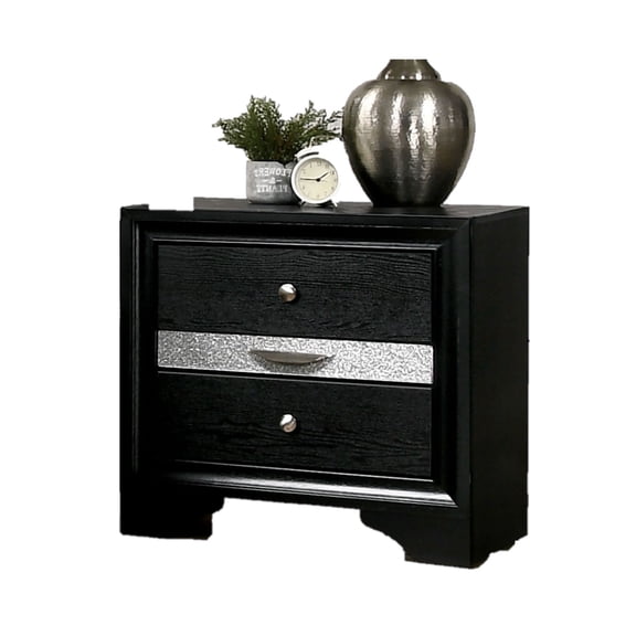 Contemporary Black Nightstand with Nickel Round Knob Handles, English Dovetail Hidden Drawer, Bedside Table for Bedroom