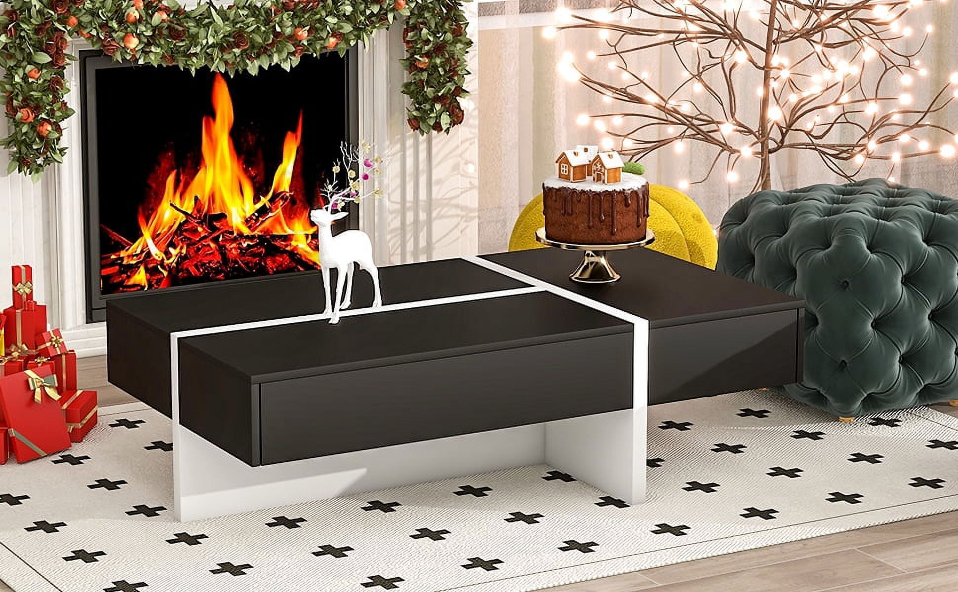 Contemporary Black Rectangle Coffee Table 45.2x25.5x13.7in, Modern High ...