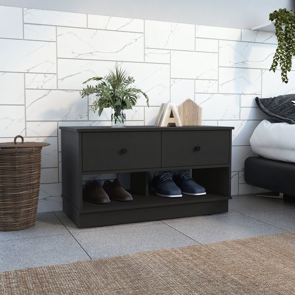 Contemporary Black Storage Bench | Used in Living Spaces | Made from Particle Board | Organizes Belongings Well