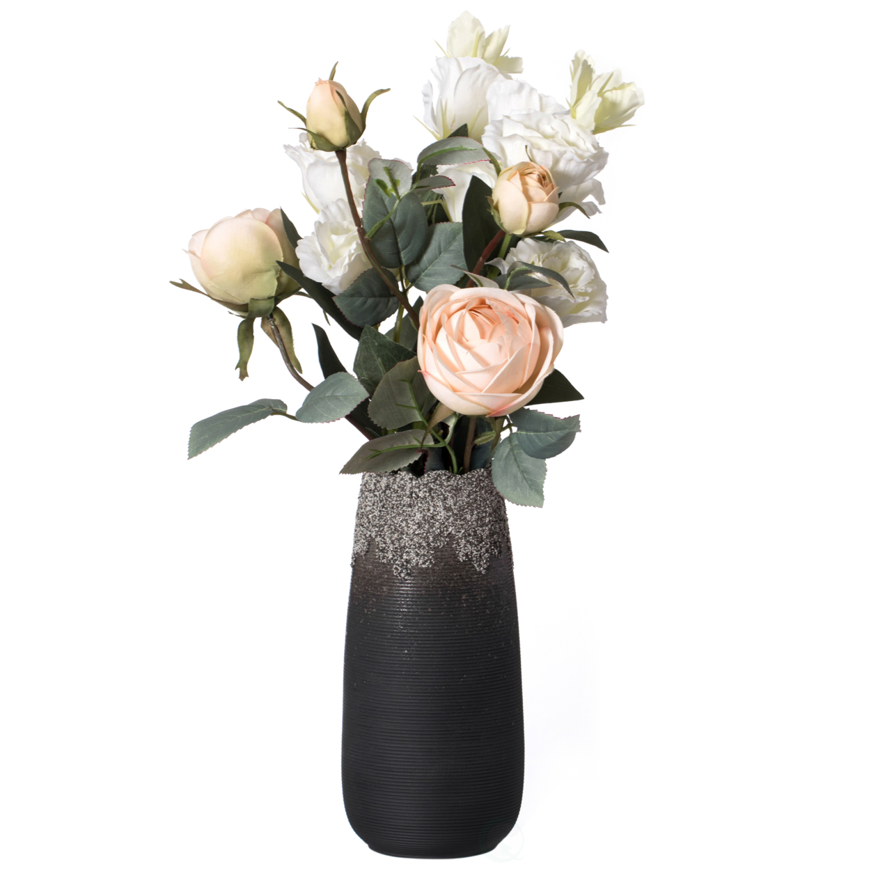 Contemporary Black Table Vase with Dripping Crystal Look and Scalloped