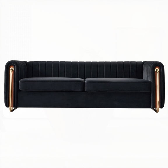 Modern Velvet 84.25''W Sofa for Living Room, Black