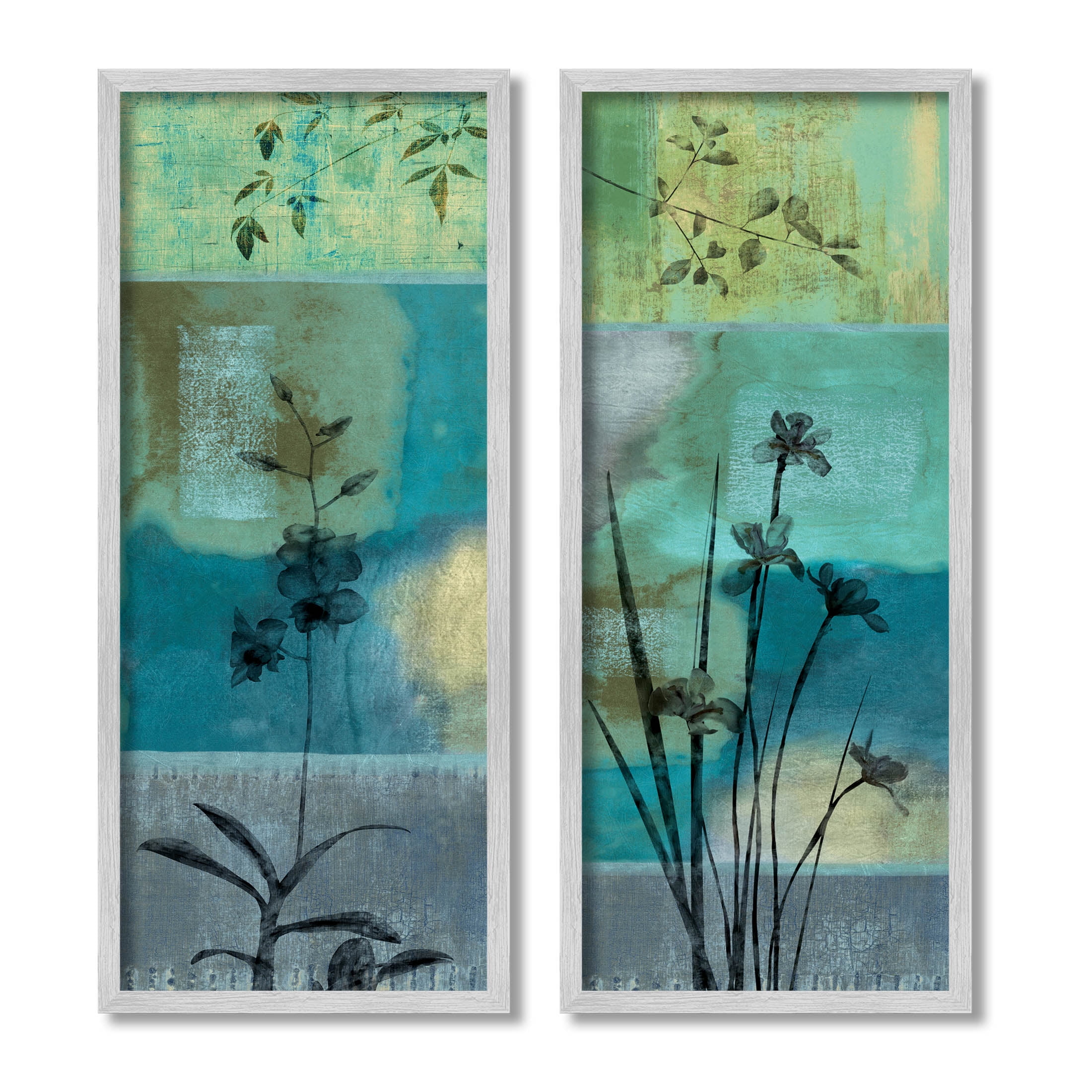 Contemporary Blooming Orchid Sprouts Botanical & Floral Graphic Art Gray Framed Art Print Wall Art, Set of 2