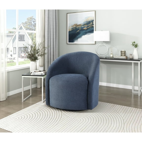 Contemporary Blue Boucle Swivel Desk Chair, Metal Frame Luxury Seating, Frame, Plywood Core