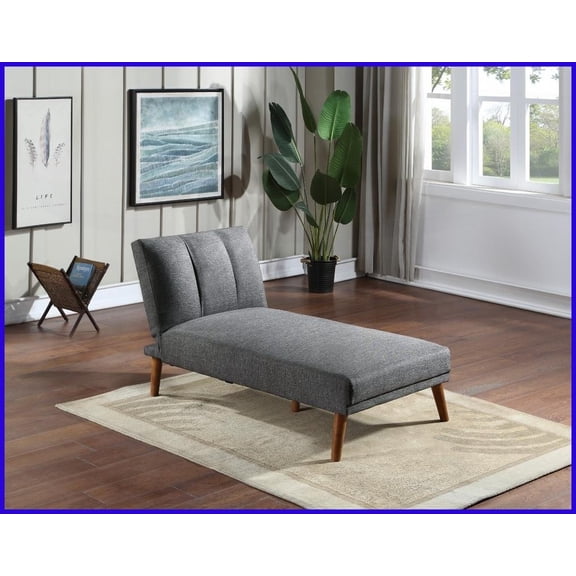 Contemporary Blue Grey Linen-Like Polyfiber Adjustable Chaise Bed with Solid Wood Legs for Living Room