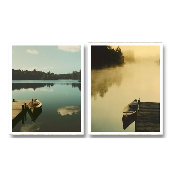 Contemporary Blue and Yellow Serene Lake Photography Adult Decor; 2 - 13" x 17" Unframed Prints