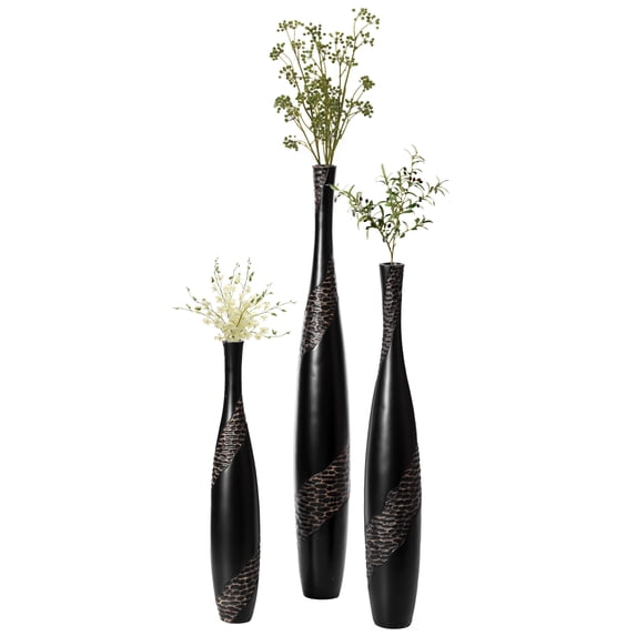Contemporary Bottle Shape Decorative Floor Vase, Brown with Cobbled Stone Pattern